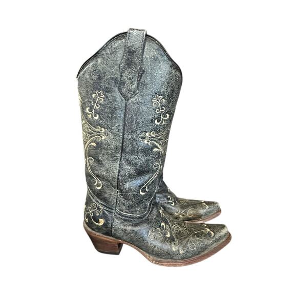 Circle G Womens Embroidery Crackle Leather Snip Toe Boots Size 9 Western L5048 - Picture 2 of 10